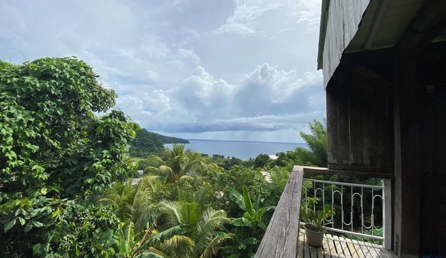 Wooden house with an ocean view in Berekua